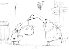 ‘A Basket for Grand-mere’  Coloring page of two ducks from the Cajun fairy tale, Petite Rouge.